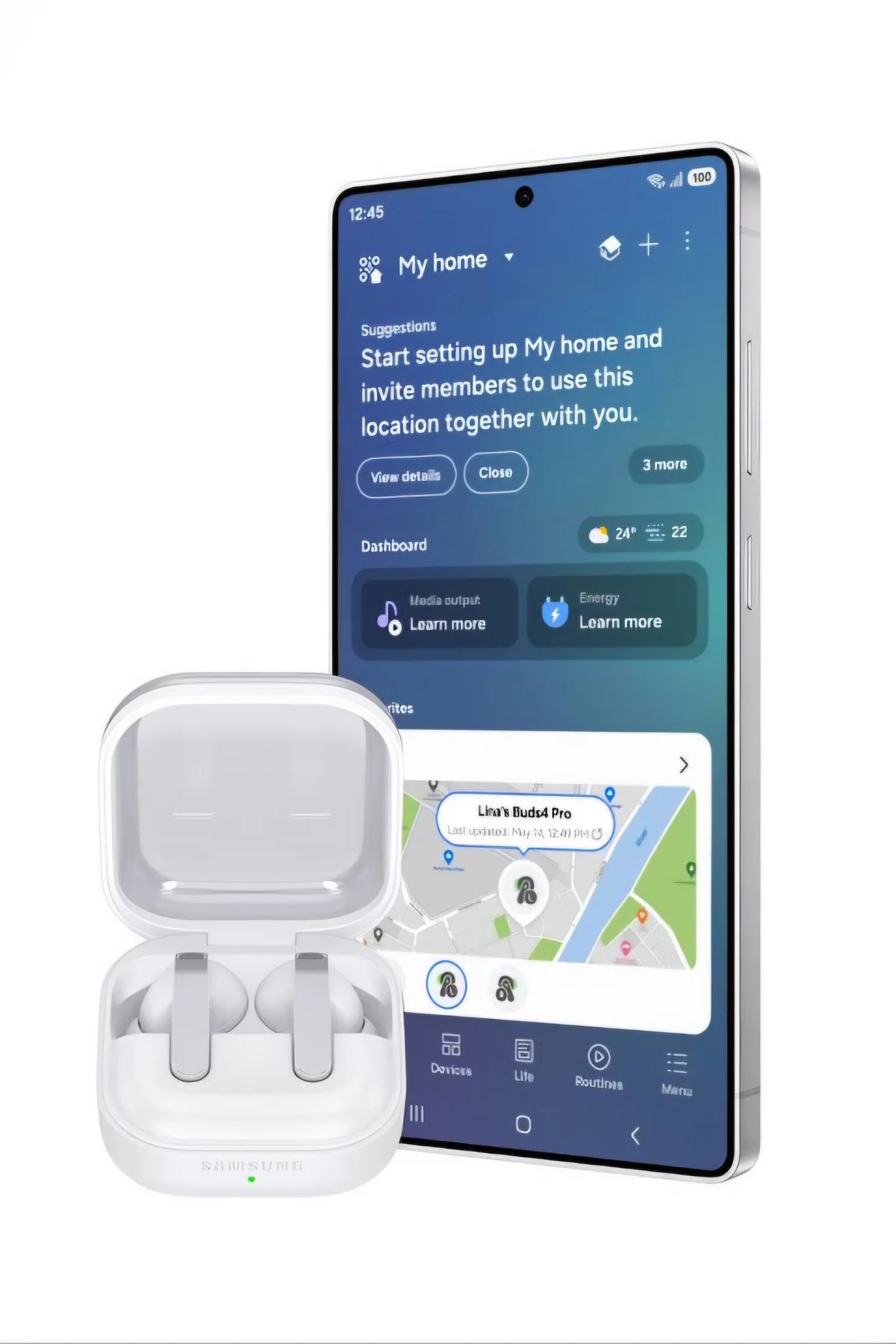 Finn Galaxy Buds4 Pro med SmartThings Find