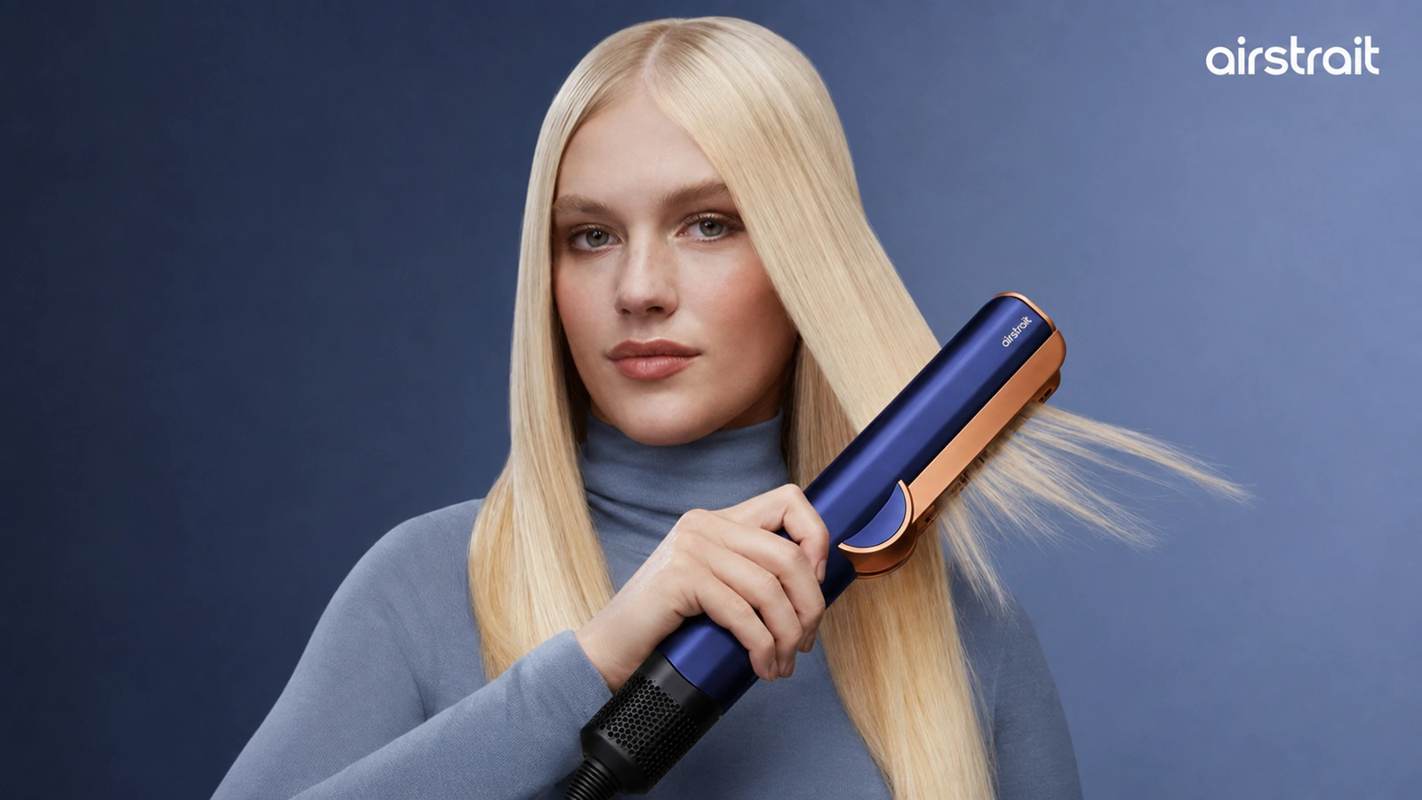 Dyson Airstrait i Blå / Kobber brukt til å rette håret