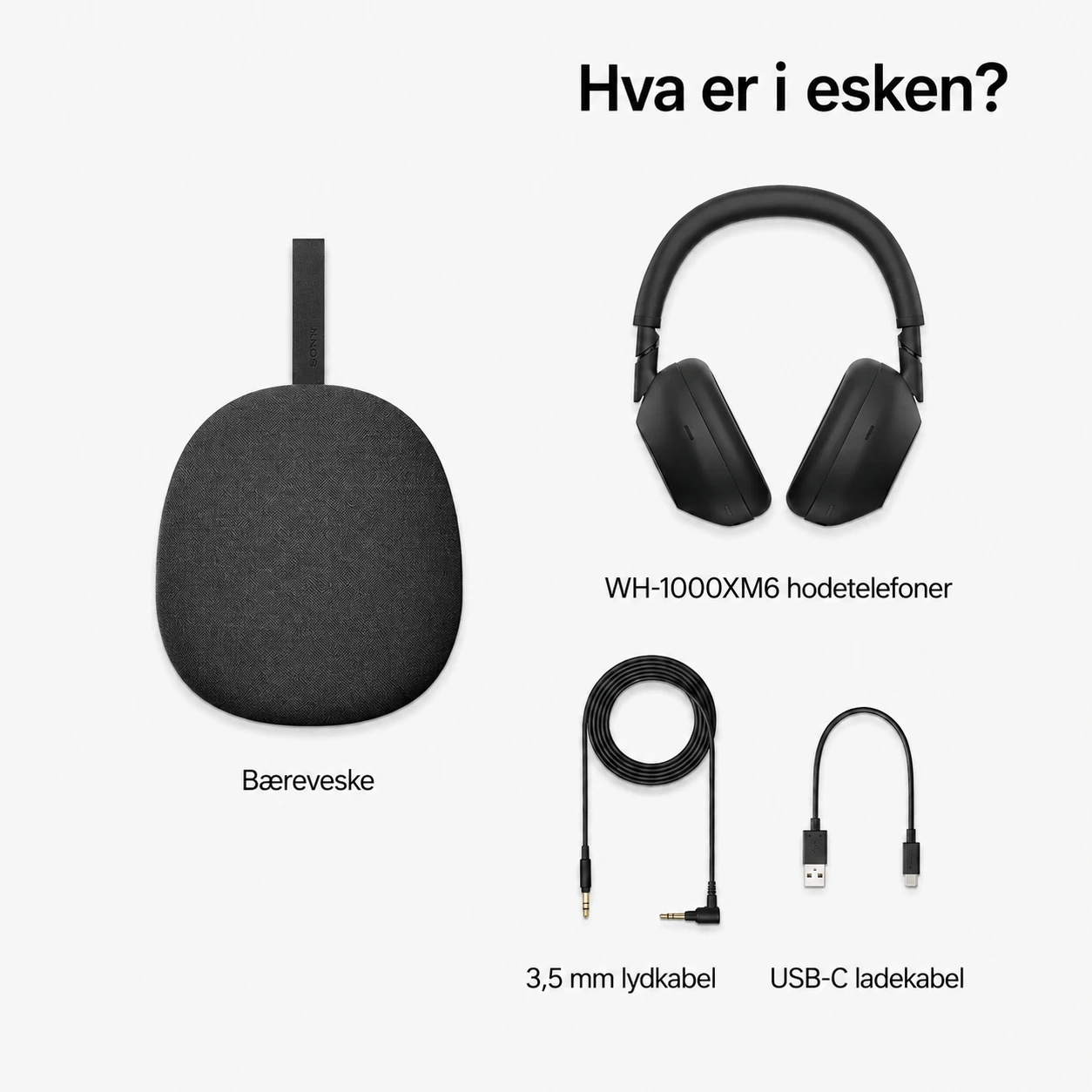 Sony WH-1000XM6 Svart – dette følger med