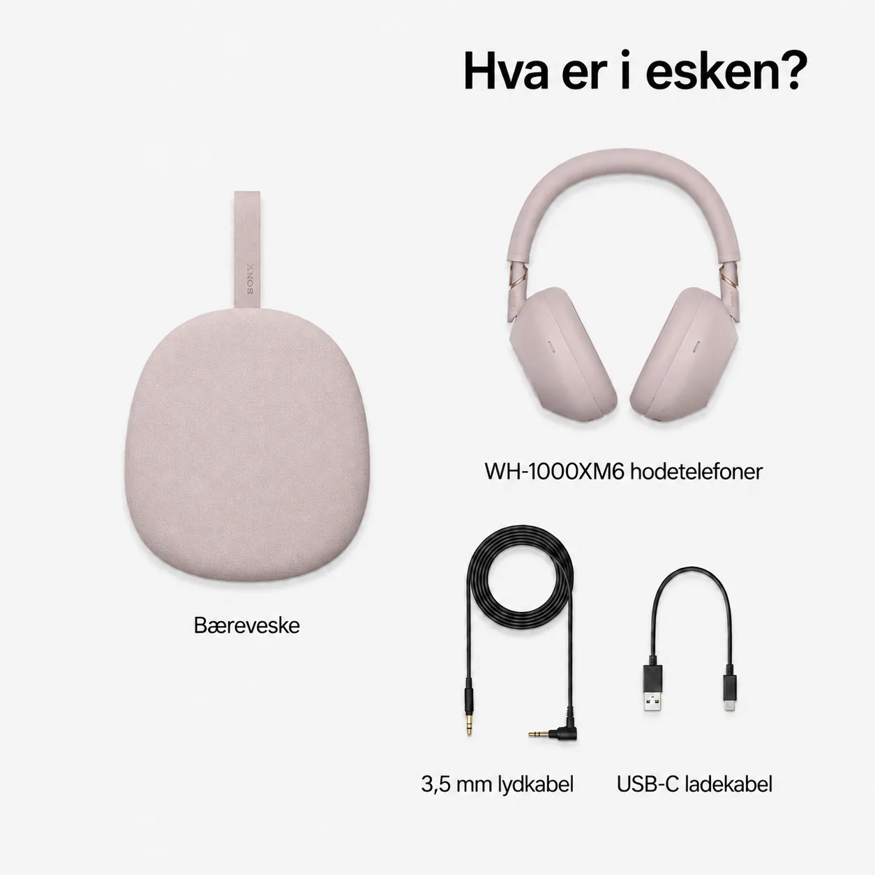 Sony WH-1000XM6 Sandrosa – dette følger med