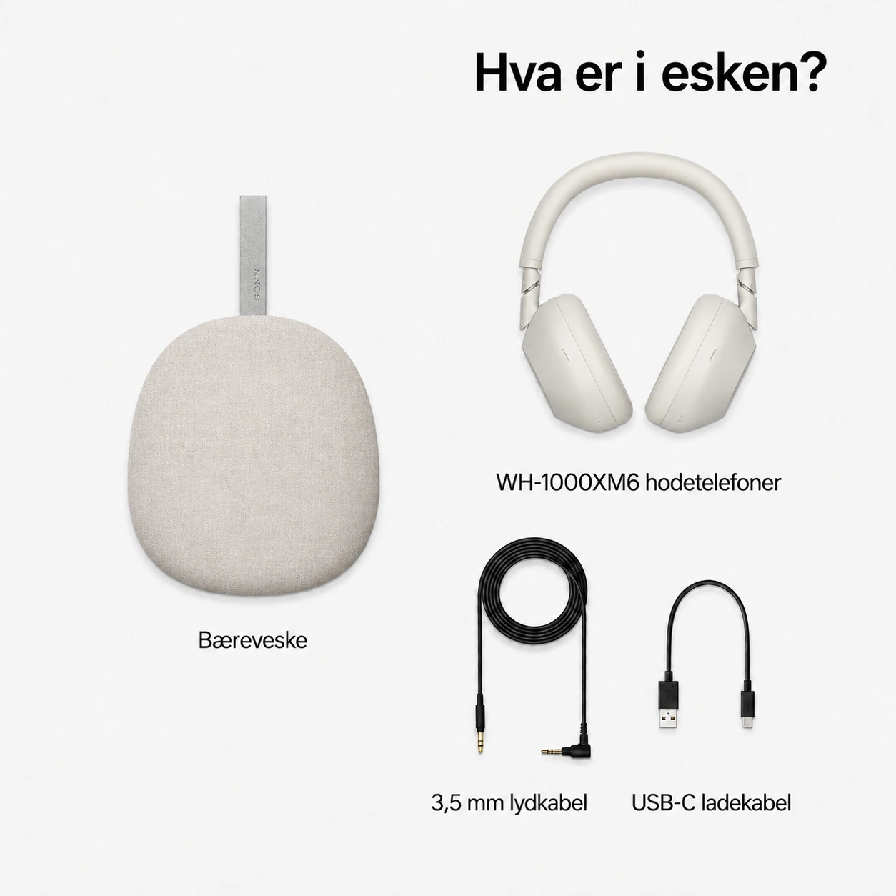 Sony WH-1000XM6 Sølv – dette følger med