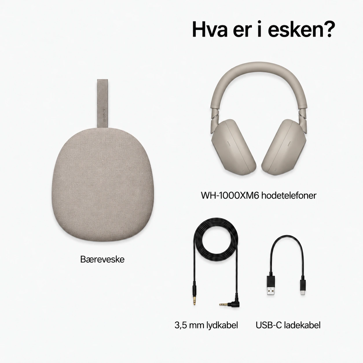 Sony WH-1000XM6 Sandstone – dette følger med