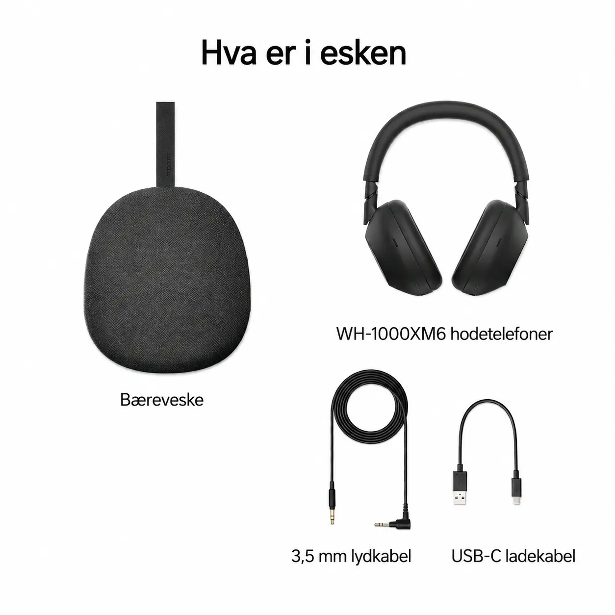 Sony WH-1000XM6 innhold i esken